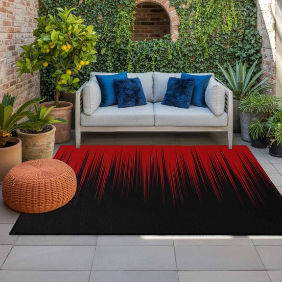 Outdoor Rug 3x5 ft Red Black Lines Outdoor Large Area Rug Non Slip Rubber Abstract Art Stripes Front Door Mat RV Rug Camping Carpet Patio Outdoor Rugs for Backyard Balcony Deck Porch Indoor