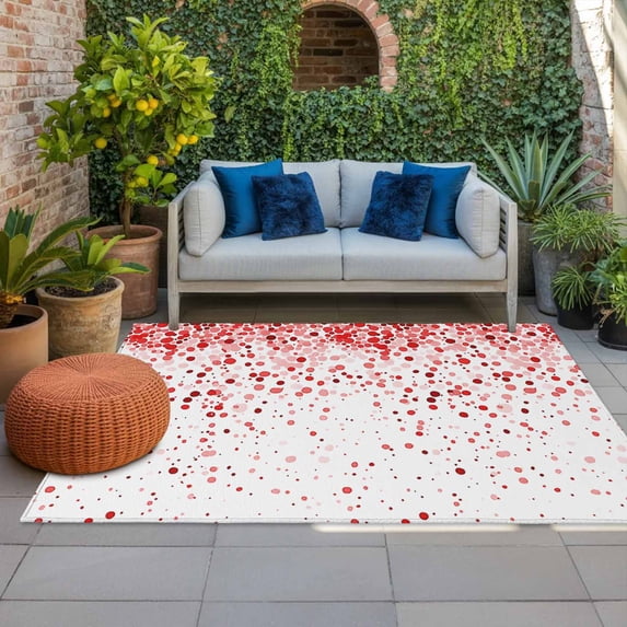 Outdoor Rug 3x5 ft Red Polka Dot Outdoor Large Area Rug Non Slip Rubber Abstract Art Front Door Mat RV Rug Camping Carpet Patio Outdoor Rugs for Backyard Balcony Deck Porch Indoor