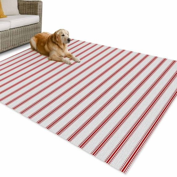 Outdoor Rug 3x5 ft Red Vintage Striped Waterproof Outdoor Patio Rug Mat Non Slip Outside Area Rugs Carpet for RV,Camping,Porch,Deck,Pool,Balconybackyard,Abstract Modern Geometric Art