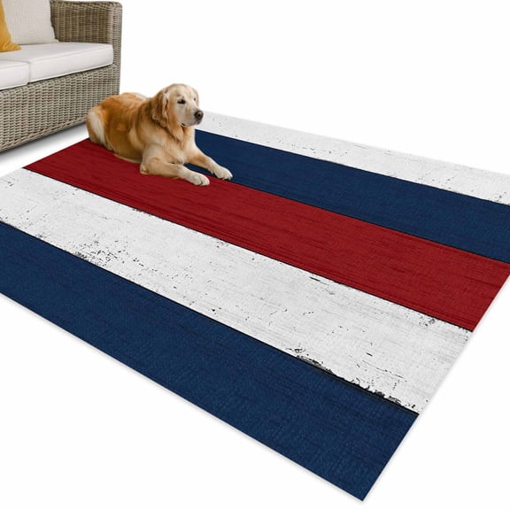 Outdoor Rug 3x5 ft Red White and Blue Wood Txtured Waterproof Outdoor Patio Rug Mat Non Slip Outside Area Rugs Carpet for RV,Camping,Porch,Deck,Pool,Balconybackyard,Farmhouse Barn Wood