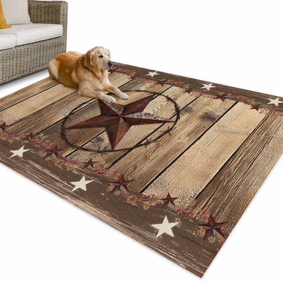 Outdoor Rug 3x5 ft Rustic Farmhouse Waterproof Outdoor Patio Rug Mat Non Slip Outside Area Rugs Carpet for RV,Camping,Porch,Deck,Pool,Balconybackyard,Wood Texture Barn Star Brown