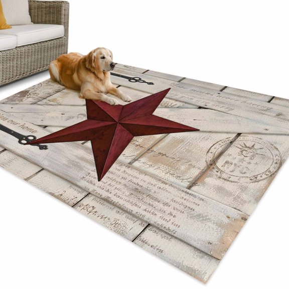 Outdoor Rug 3x5 ft Rusty Barn Star Doors Waterproof Outdoor Patio Rug Mat Non Slip Outside Area Rugs Carpet for RV,Camping,Porch,Deck,Pool,Balcony,Backyard, Red Retro Rustic Walls