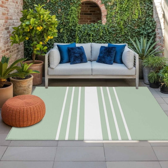 Outdoor Rug 3x5 ft Sage Green Vertical Stripes Outdoor Large Area Rug Non Slip Rubber Classic Striped Front Door Mat RV Rug Camping Carpet Patio Outdoor Rugs for Backyard Balcony Deck Porch Indoor