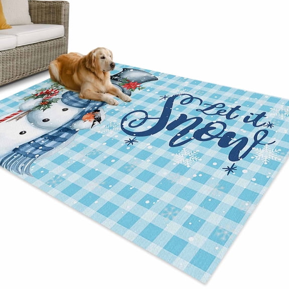 Outdoor Rug 3x5 ft Snowman Christmas Waterproof Outdoor Patio Rug Mat Non Slip Outside Area Carpet for RV,Camping,Porch,Deck,Pool,Balconybackyard,Let It Snow Winter Holiday Blue White Buffalo Plaid