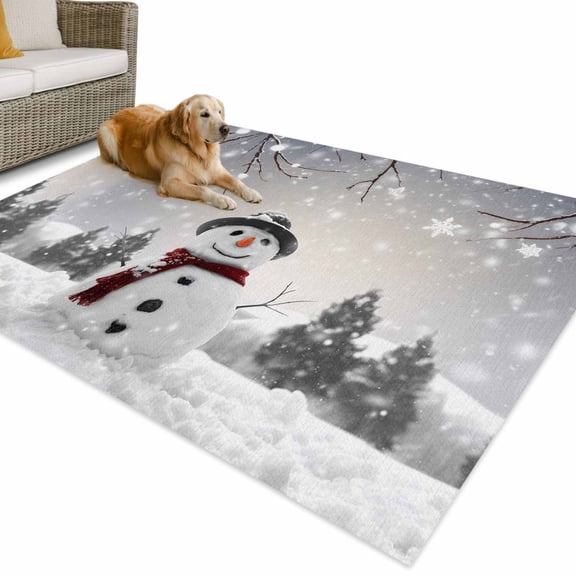 Outdoor Rug 3x5 ft Snowman Christmas Waterproof Outdoor Patio Rug Mat Non Slip Outside Area Rugs Carpet for RV,Camping,Porch,Deck,Pool,Balconybackyard,Gray Winter Snow Scenery