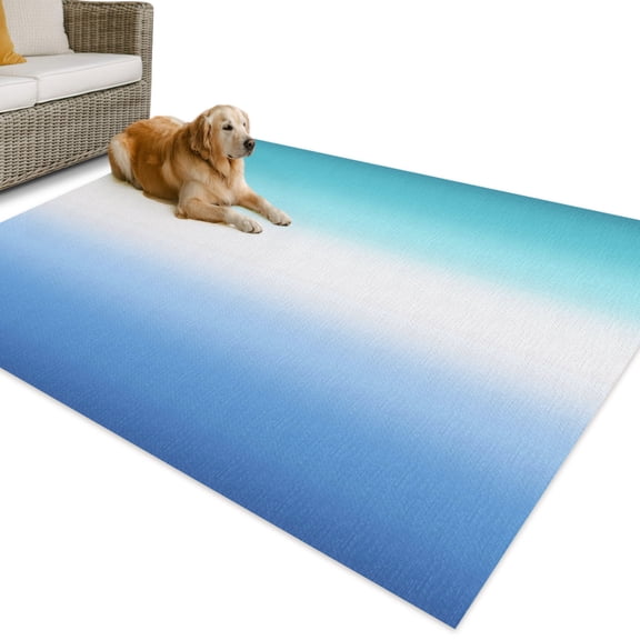 Outdoor Rug 3x5 ft Teal White Blue Waterproof Outdoor Patio Rug Mat Non Slip Outside Area Rugs Carpet for RV,Camping,Porch,Deck,Pool,Balcony,Backyard, Gradient Color