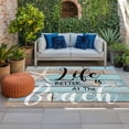 thumbnail image 1 of Outdoor Rug 3x5 ft Teal Wood Grain Outdoor Large Area Rug Non Slip Rubber Starfish Life Is Better at The Beach Front Door Mat RV Rug Carpet Patio Outdoor Rugs for Backyard Balcony Deck Porch Indoor, 1 of 9