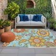 thumbnail image 1 of Outdoor Rug 3x5 ft Teal Yellow Flowers Outdoor Large Area Rug Non Slip Rubber Retro Abstract Floral Front Door Mat RV Rug Camping Carpet Patio Outdoor Rugs for Backyard Balcony Deck Porch Indoor, 1 of 9