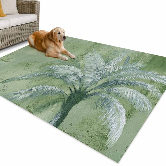 Outdoor Rug 3x5 ft Tropical Palm Tree Waterproof Outdoor Patio Rug Mat Non Slip Outside Area Rugs Carpet for RV,Camping,Porch,Deck,Pool,Balcony,Backyard, Green Graffiti Coastal Island