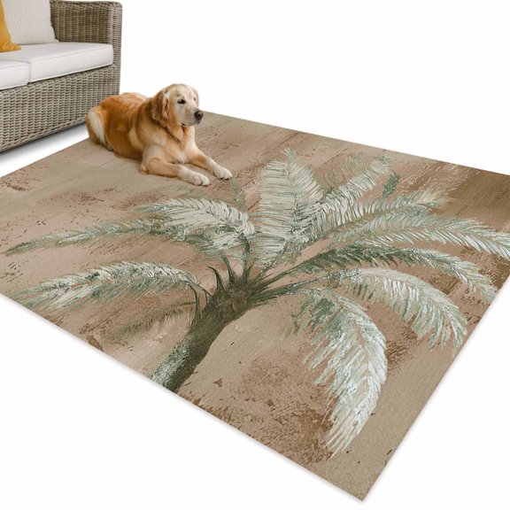 Outdoor Rug 3x5 ft Tropical Palm Tree Waterproof Outdoor Patio Rug Mat Non Slip Outside Area Rugs Carpet for RV,Camping,Porch,Deck,Pool,Balcony,Backyard, Brown Graffiti Coastal Island