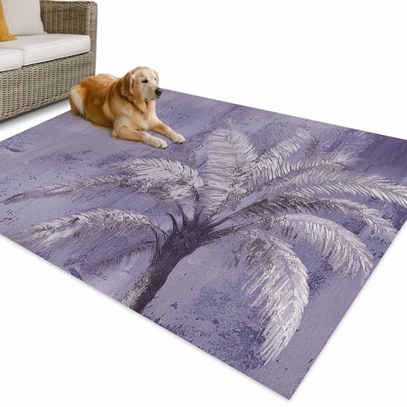 Outdoor Rug 3x5 ft Tropical Palm Tree Waterproof Outdoor Patio Rug Mat Non Slip Outside Area Rugs Carpet for RV,Camping,Porch,Deck,Pool,Balcony,Backyard, Purple Graffiti Coastal Island