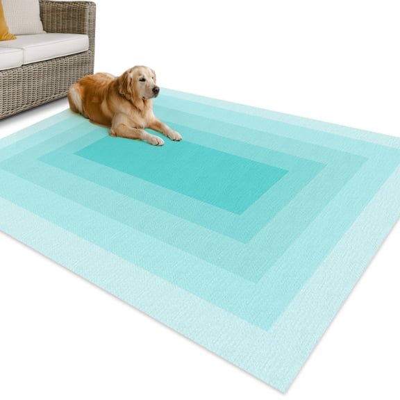 Outdoor Rug 3x5 ft Turquoise Squares Waterproof Outdoor Patio Rug Mat Non Slip Outside Area Rugs Carpet for RV,Camping,Porch,Deck,Pool,Balcony,Backyard, Gradient Color Geometric Tunnel