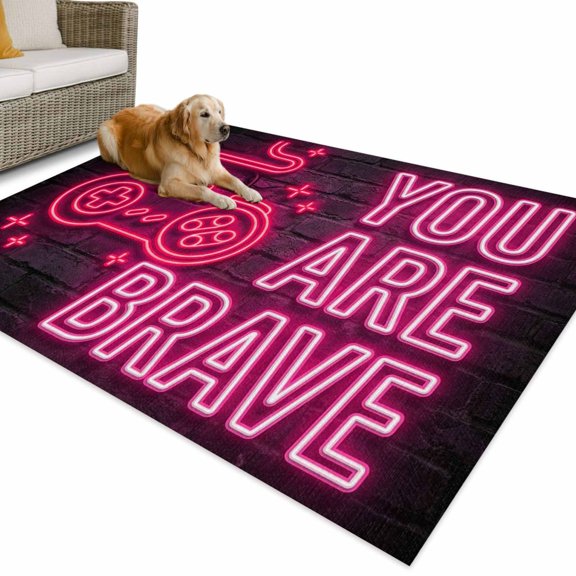 Outdoor Rug 3x5 ft Video Game Waterproof Outdoor Patio Rug Mat Non Slip Outside Area Rugs Carpet for RV,Camping,Porch,Deck,Pool,Balcony,Backyard, Pink Shiny Gaming Playing Gamer