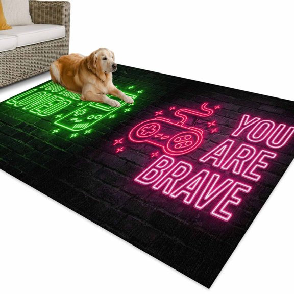 Outdoor Rug 3x5 ft Video Game Waterproof Outdoor Patio Rug Mat Non Slip Outside Area Rugs Carpet for RV,Camping,Porch,Deck,Pool,Balcony,Backyard, Shiny Gaming Icons Playing Gamer