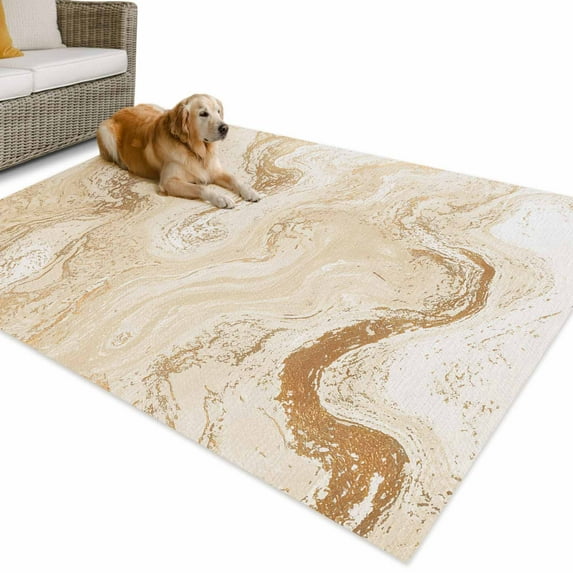 Outdoor Rug 3x5 ft Vintage Abstract Waterproof Outdoor Patio Rug Mat Non Slip Outside Area Rugs Carpet for RV,Camping,Porch,Deck,Pool,Balconybackyard,Marble Texture Cream