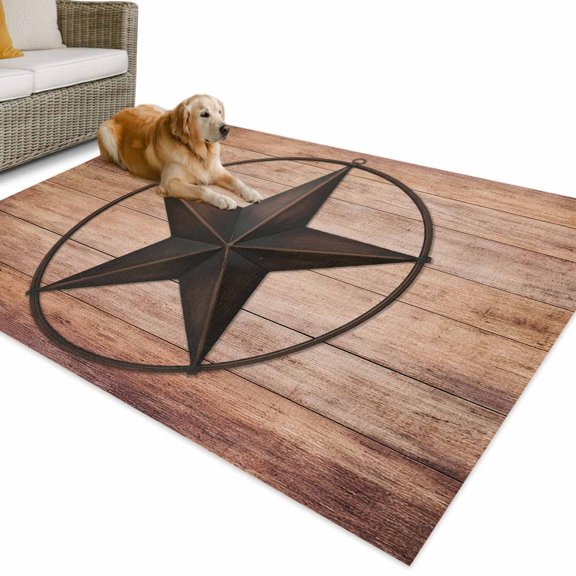 Outdoor Rug 3x5 ft Western Texas Star Barn Waterproof Outdoor Patio Rug Mat Non Slip Outside Area Rugs Carpet for RV,Camping,Porch,Deck,Pool,Balcony,Backyard, Rustic Brown Wood Grain