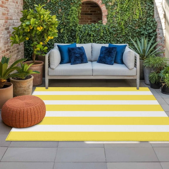 Outdoor Rug 3x5 ft Yellow Stripes Outdoor Large Area Rug Non Slip Rubber Modern Simple Striped Front Door Mat RV Rug Camping Carpet Patio Outdoor Rugs for Backyard Balcony Deck Porch Indoor