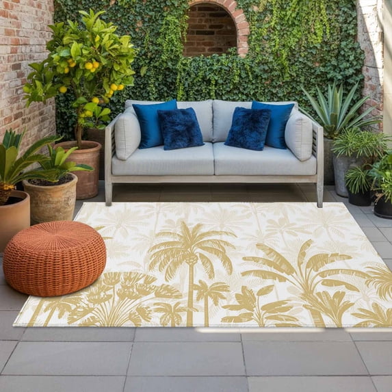 Outdoor Rug 3x5 ft Yellow Tortoise Palm Tree Outdoor Large Area Rug Non Slip Rubber Tropical Plants Front Door Mat RV Rug Camping Carpet Patio Outdoor Rugs for Backyard Balcony Deck Porch Indoor