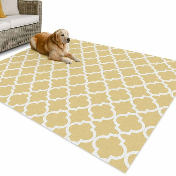 Outdoor Rug 3x5 ft Yellow White Geometric Waterproof Outdoor Patio Rug Mat Non Slip Outside Area Rugs Carpet for RV,Camping,Porch,Deck,Pool,Balconybackyard,Minimalist Morocco Pattern