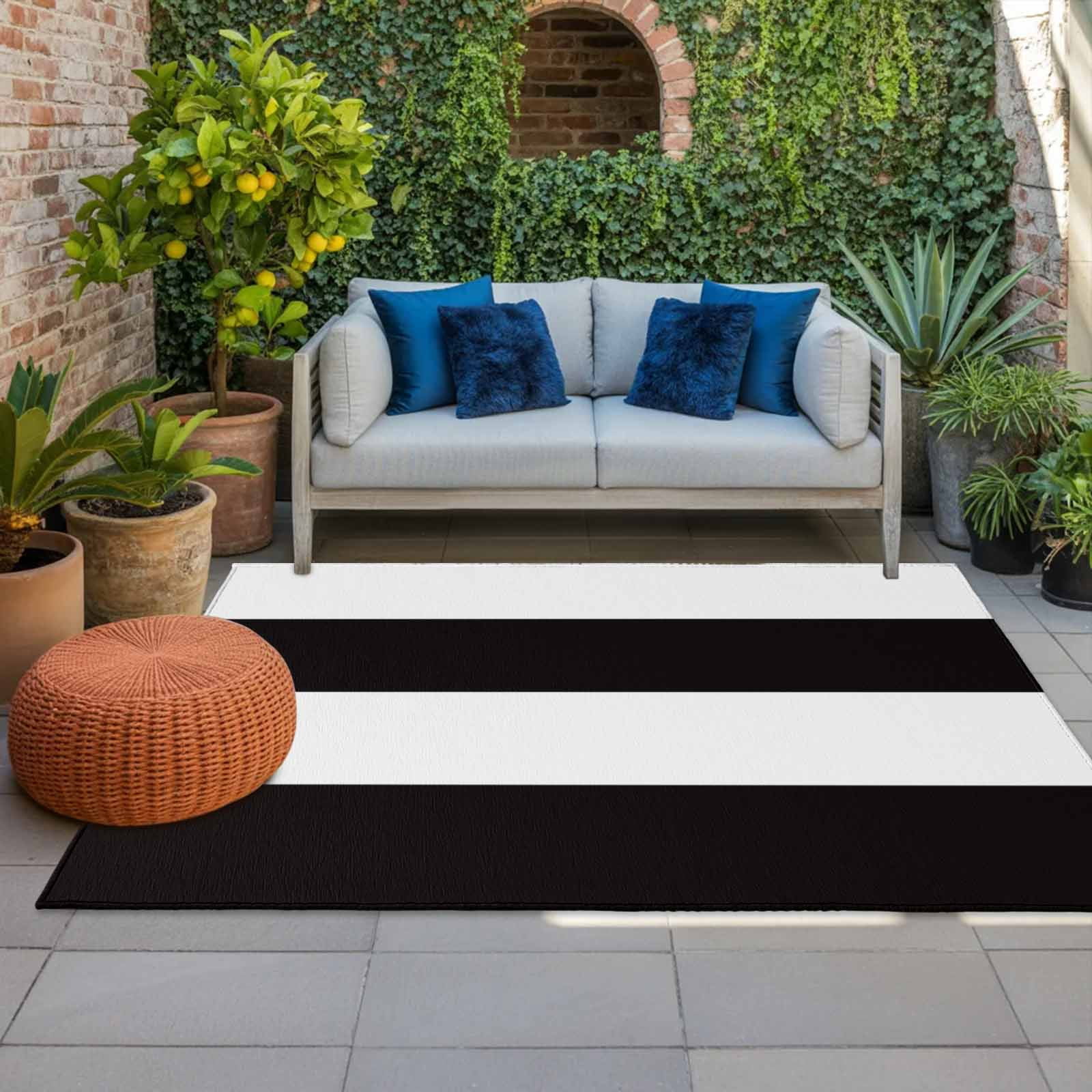 Outdoor Rug 3x5ft Black and White Stripe Pattern Large Area Rug Simple Style Indoor Outdoor Carpet Outdoor Rugs Mats for Patio Camping,RV,Front Door, Outside Decor