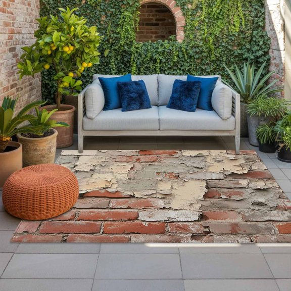 Outdoor Rug 3x5ft Brick Wall Large Area Rug Retro Style Indoor Outdoor Carpet Outdoor Rugs Mats for Patio Camping,RV,Front Door, Outside Decor