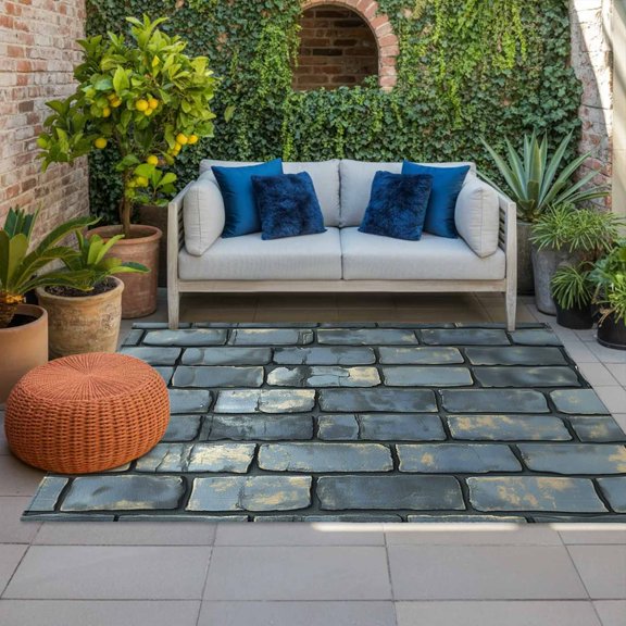 Outdoor Rug 3x5ft Brick Wall Large Area Rug Vintage Theme Stone Brick Indoor Outdoor Carpet Outdoor Rugs Mats for Patio Camping,RV,Front Door, Outside Decor