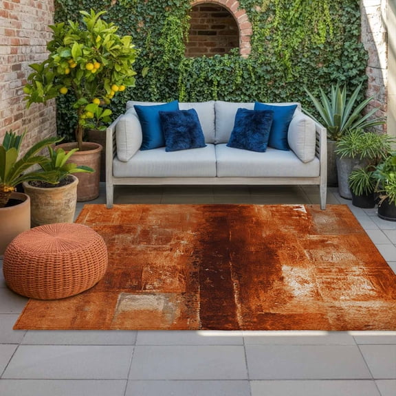 Outdoor Rug 3x5ft Caramel Paint Large Area Rug Abstract Art Graffiti Indoor Outdoor Carpet Outdoor Rugs Mats for Patio Camping,RV,Front Door, Outside Decor