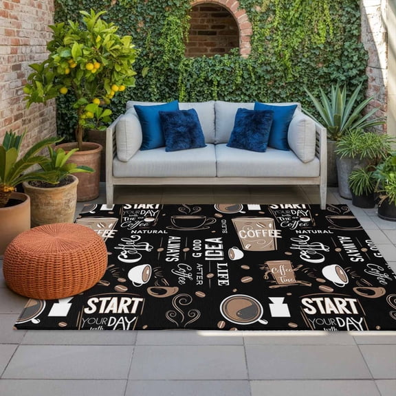 Outdoor Rug 3x5ft Coffee Beans Day Large Area Rug Coffee Cup Indoor Outdoor Carpet Outdoor Rugs Mats for Patio Camping,RV,Front Door, Outside Decor