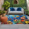 thumbnail image 1 of Outdoor Rug 3x5ft Fish Coral Seaweed Large Area Rug Cartoon Blue Ocean Indoor Outdoor Carpet Outdoor Rugs Mats for Patio Camping,RV,Front Door, Outside Decor, 1 of 9