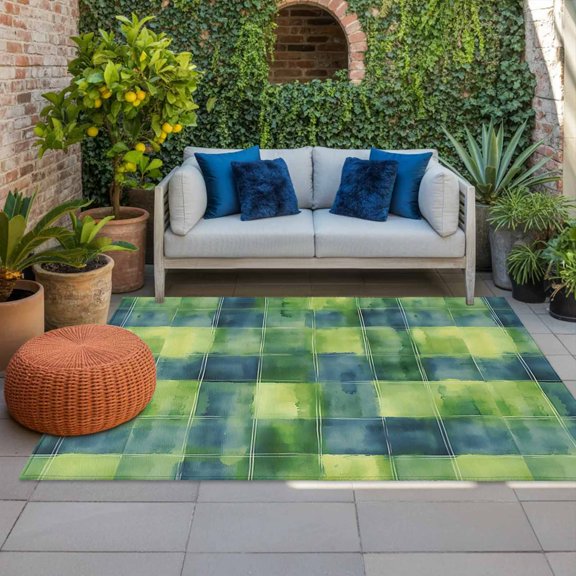 Outdoor Rug 3x5ft Green Theme Large Area Rug Forest Scenery Indoor Outdoor Carpet Outdoor Rugs Mats for Patio Camping,RV,Front Door, Outside Decor