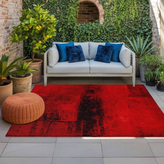 Outdoor Rug 3x5ft Red Paint Large Area Rug Abstract Art Graffiti Indoor Outdoor Carpet Outdoor Rugs Mats for Patio Camping,RV,Front Door, Outside Decor