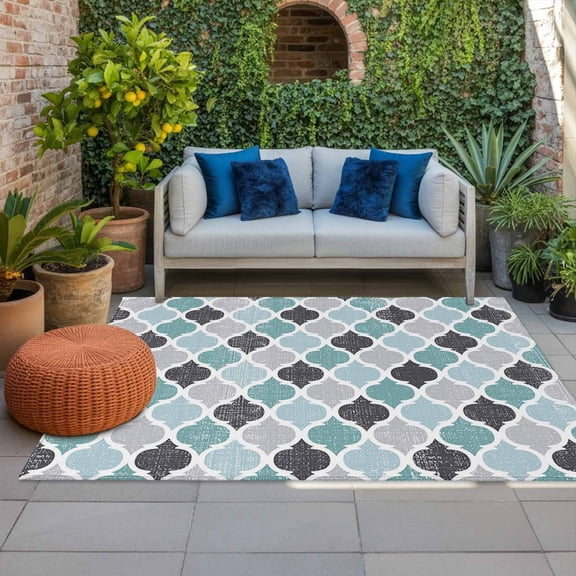 Outdoor Rug 3x5ft Retro Moroccan Pattern Large Area Rug Geometric Style Indoor Outdoor Carpet Outdoor Rugs Mats for Patio Camping,RV,Front Door, Outside Decor