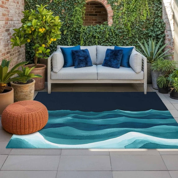 Outdoor Rug 3x5ft Water Ripple Large Area Rug Green Blue Indoor Outdoor Carpet Outdoor Rugs Mats for Patio Camping,RV,Front Door, Outside Decor