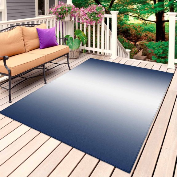 Outdoor Rug 4' x 6', Navy Blue Ombre Large Carpet Area Rugs for Patio, RV, Deck, Blue White Gradient Modern Abstract Art Water Absorption Camping Rug, Lightweight Washable Rugs Runner