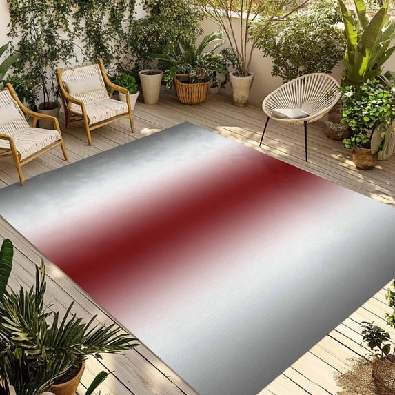 Outdoor Rug 4x6 Feet, Red Grey White Entryway Rugs Floor Mats, Washable Runner Rug Non Slip, Farmhouse Ombre Color Modern Simple Indoor Outside Rugs for Patios/Porch/Camping