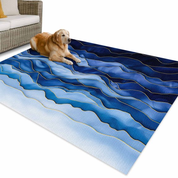 Outdoor Rug 4x6 ft Abstract Beach Wace Waterproof Outdoor Patio Rug Mat Non Slip Outside Area Rugs Carpet for RV,Camping,Porch,Deck,Pool,Balcony,Backyard, Geometric Blue