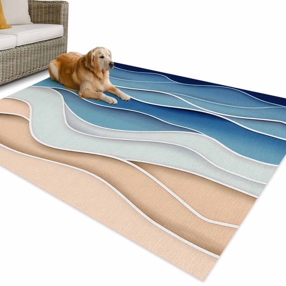 Outdoor Rug 4x6 ft Abstract Coastal Waterproof Outdoor Patio Rug Mat Non Slip Outside Area Rugs Carpet for RV,Camping,Porch,Deck,Pool,Balconybackyard,Wave Pattern Beach Navy Blue Sandy Brown