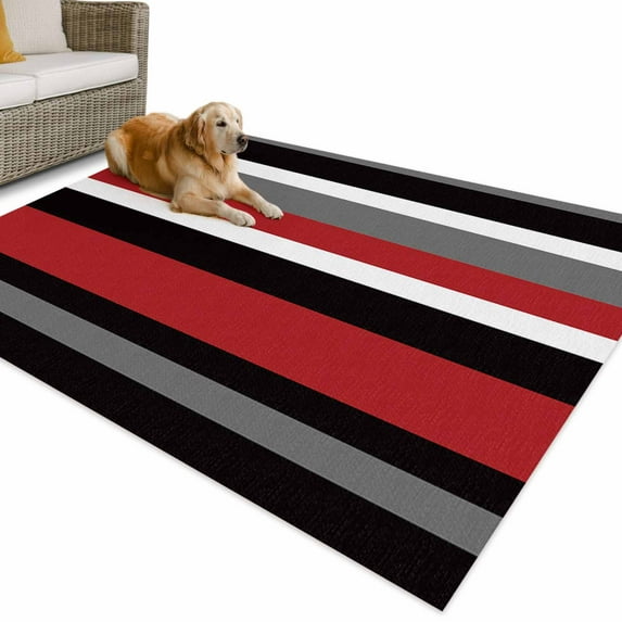 Outdoor Rug 4x6 ft Abstract Red Black White Striped Waterproof Outdoor Patio Rug Mat Non Slip Outside Area Rugs Carpet for RV,Camping,Porch,Deck,Pool,Balconybackyard,Minimalist