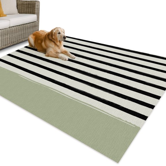 Outdoor Rug 4x6 ft Black Stripes Waterproof Outdoor Patio Rug Mat Non Slip Outside Area Rugs Carpet for RV,Camping,Porch,Deck,Pool,Balcony,Backyard, Striped Lines Sage Green