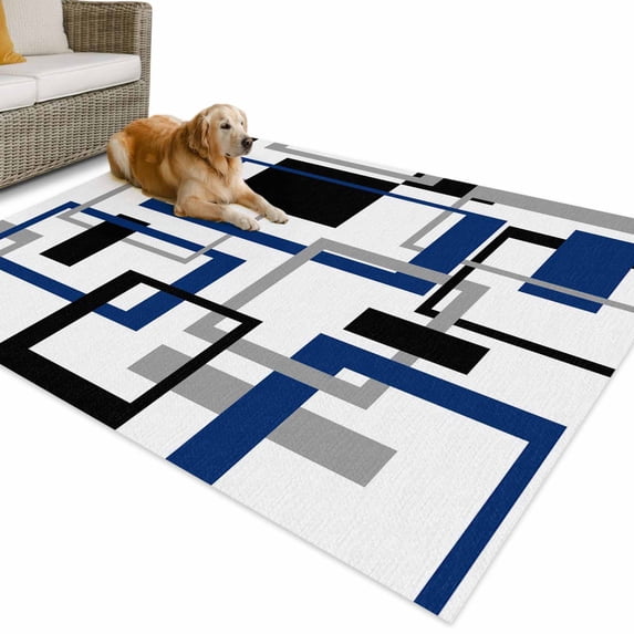 Outdoor Rug 4x6 ft Blue Abstract Lines Waterproof Outdoor Patio Rug Mat Non Slip Outside Area Rugs Carpet for RV,Camping,Porch,Deck,Pool,Balcony,Backyard, Modern Art