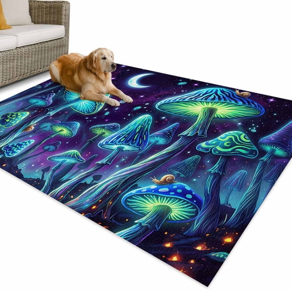 Outdoor Rug 4x6 ft Blue Neon Mushrooms Waterproof Outdoor Patio Rug Mat Non Slip Outside Area Rugs Carpet for RV,Camping,Porch,Deck,Pool,Balcony,Backyard, Fantasy Shiny Moon Snails
