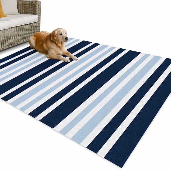 Outdoor Rug 4x6 ft Blue Striped Waterproof Outdoor Patio Rug Mat Non Slip Outside Area Rugs Carpet for RV,Camping,Porch,Deck,Pool,Balcony,Backyard, Navy Blue Vertical Stripes