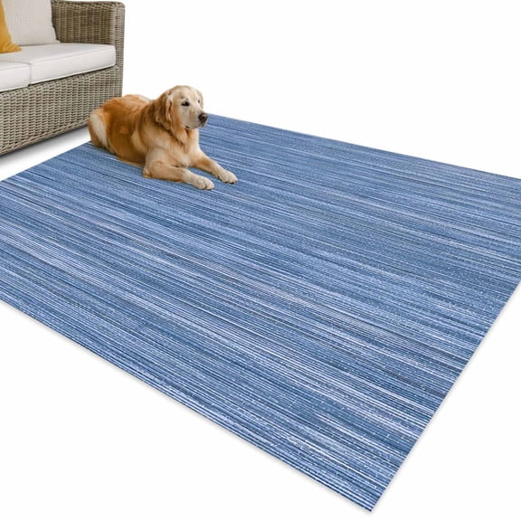 Outdoor Rug 4x6 ft Blue Stripes Waterproof Outdoor Patio Rug Mat Non Slip Outside Area Rugs Carpet for RV,Camping,Porch,Deck,Pool,Balcony,Backyard, Abstract Art Lines Striped