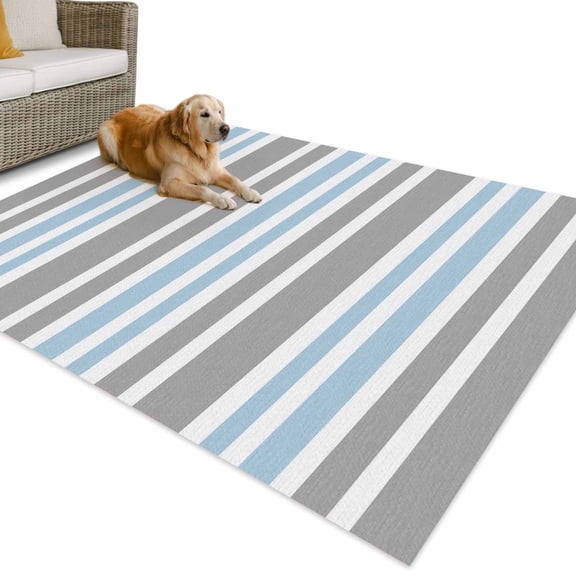 Outdoor Rug 4x6 ft Blue Stripes Waterproof Outdoor Patio Rug Mat Non Slip Outside Area Rugs Carpet for RV,Camping,Porch,Deck,Pool,Balcony,Backyard, Grey Striped Lines