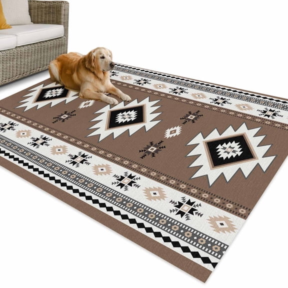 Outdoor Rug 4x6 ft Boho Waterproof Outdoor Patio Rug Mat Non Slip Outside Area Rugs Carpet for RV,Camping,Porch,Deck,Pool,Balconybackyard,Southwest Aztec Pattern Brown