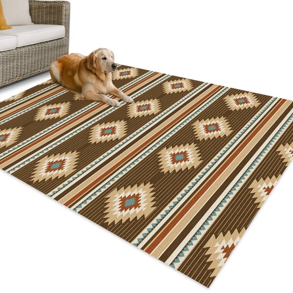 Outdoor Rug 4x6 ft Brown Diamonds Stripes Waterproof Outdoor Patio Rug Mat Non Slip Outside Area Rugs Carpet for RV,Camping,Porch,Deck,Pool,Balcony,Backyard, Geometric Vertical Striped Lines
