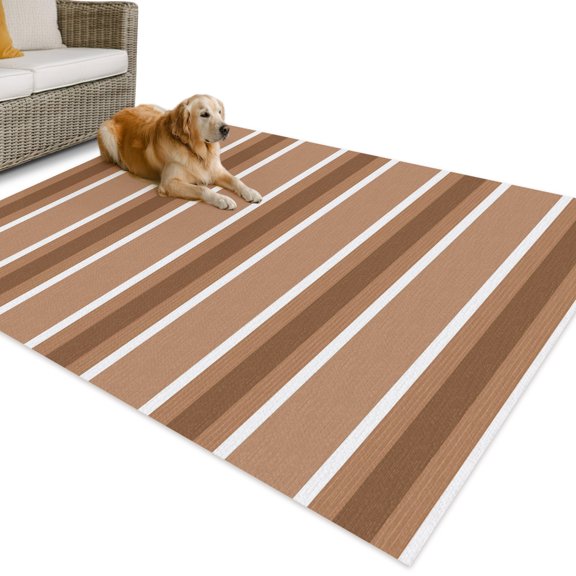 Outdoor Rug 4x6 ft Brown Stripes Waterproof Outdoor Patio Rug Mat Non Slip Outside Area Rugs Carpet for RV,Camping,Porch,Deck,Pool,Balcony,Backyard, Classic Vertical Lines Striped