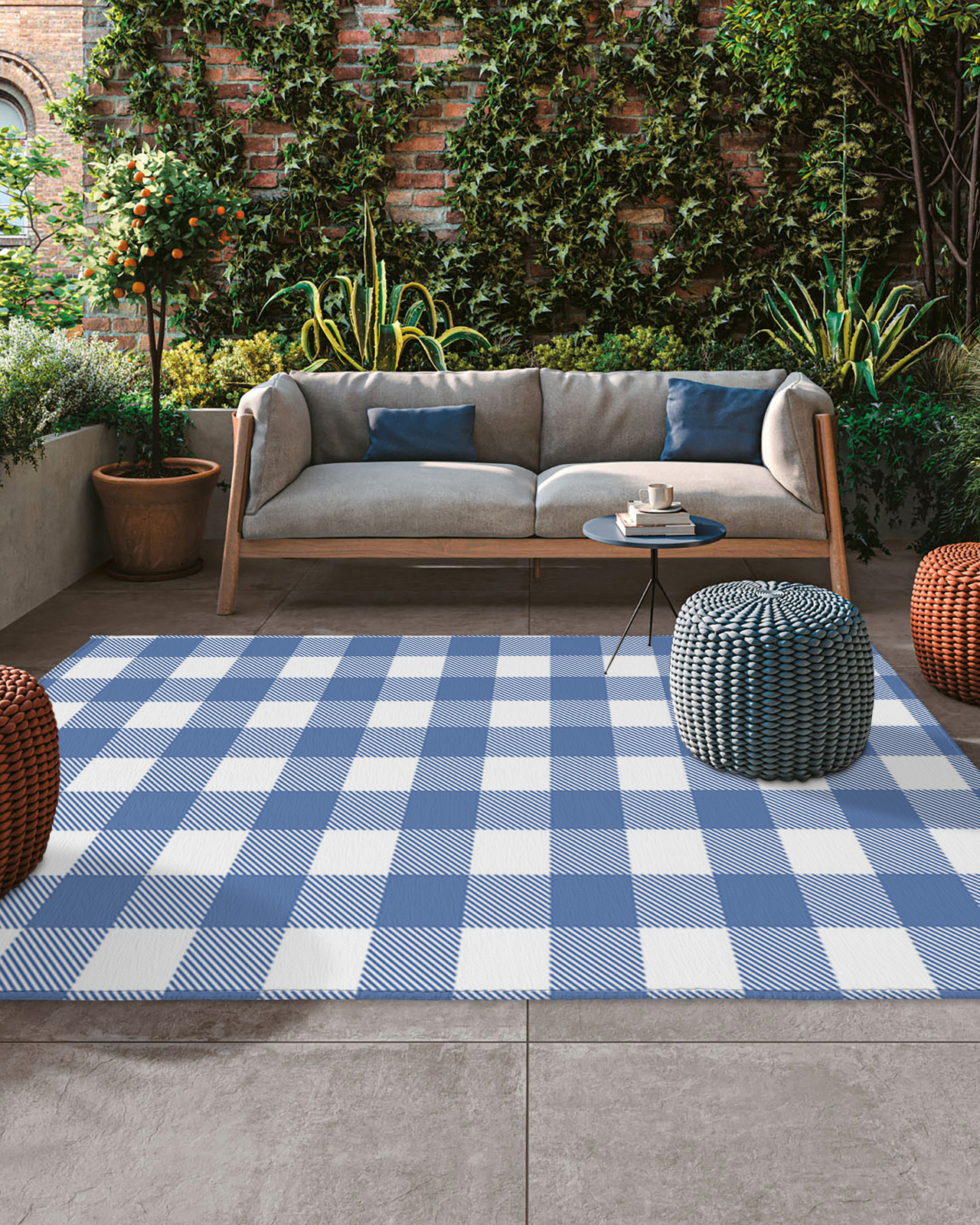 Outdoor Rug 4x6 ft Buffalo Plaid Blue Check Outdoor Large Area Rug Non ...