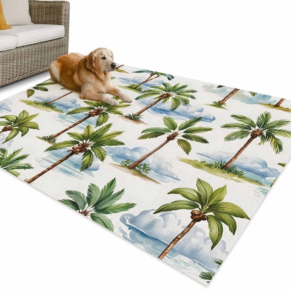 Outdoor Rug 4x6 ft Coconut Palm Trees Waterproof Outdoor Patio Rug Mat Non Slip Outside Area Rugs Carpet for RV,Camping,Porch,Deck,Pool,Balcony,Backyard, Tropical Plant Cloud