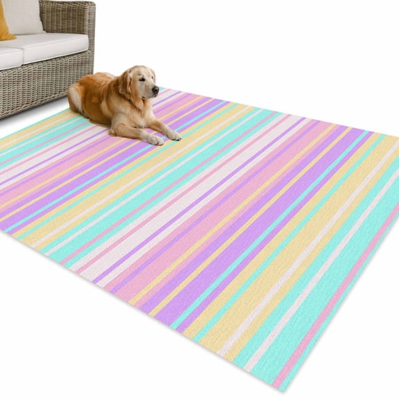 Outdoor Rug 4x6 ft Colorful Stripes Waterproof Outdoor Patio Rug Mat Non Slip Outside Area Rugs Carpet for RV,Camping,Porch,Deck,Pool,Balcony,Backyard, Classic Striped